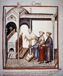 Singing (a family singing in a church) - in Tacuinum Sanitatis of the 14th century. B.N, Vienna