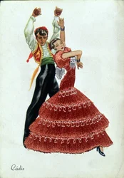 Spanish Flamenco dancers in traditional clothes