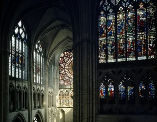 Stained glass windows and rosette of the Cathedral of Troyes