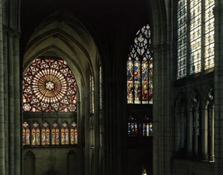 Stained glass windows and rosette of the cathedral of Troyes