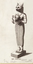 Statue of the Goddess of Dance, Cat-head Bastet (Ancient Egypt). Goddess in ancient Egyptian religion