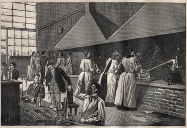 Students and professors in the practical laboratory of the Conservatoire des Arts et Metiers of Paris