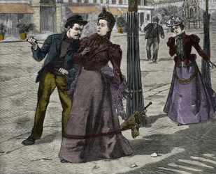 The assassination of Empress Elisabeth of Austria (Sissi) by Italian anarchist Luigi Lucheni, in Geneva