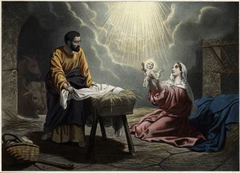The Birth of Christ. Anonymous Engraving from the Middle of the 19th Century