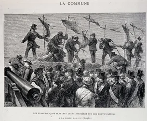 The Commune: Freemasons planting their banners on the fortifications at Porte Maillot (1871)