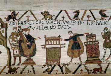 The Duke of Normandy William the Conqueror makes Harold a knight (detail)