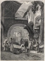 The Ghetto in Rome in the 19th century, engraving