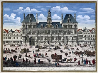 The Hôtel de Ville de Paris and Its Square in the 16th Century - Engraving