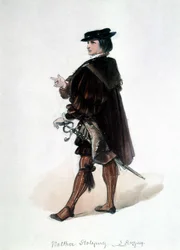 The Master Singers of Nuremberg, opera created by Richard Wagner: costume by Walther von Stolzing for the first performance. Wagner Museum Bayreuth