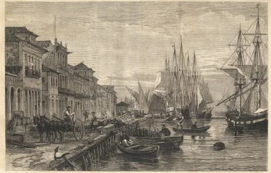 The Quay of Boa Vista, at San Pedro de Rio Grande do Sul, a Seaport of Brazil - Le quai de Belle-Vue, at San Pedro de Rio Grande (Brazil) - Captaincy of Sao Pedro do Rio Grande do Sul - Engraving from The Illustrous Universe 1866