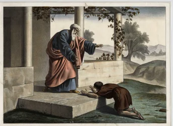 The Return of the Prodigal Son - The Parable of the Prodigal Son: The Return of the Prodigal Child to His Father. Anonymous Engraving from the Middle of the 19th Century.