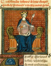The Rite of Hugues Capet in 988. Miniature from a manuscript of the 13th or 14th century. Paris, B.N.