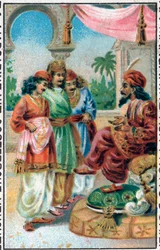 The Sultan and his sons. History of Prince Ahmed and the fairy Paris-Banou. Tale of 1001 nights. Chromolithography of the late 19th century.