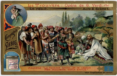 The act II scene 1. Illustration for the opera The Find (Il trovatore) by Giuseppe Verdi (1813-1901). Chromolithography Liebig from the end of the 19th century.