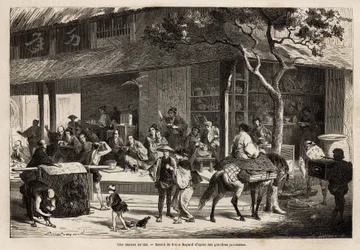 The Animation of a House and the Activities of the Street, Engraving to Illustrate the Voyage to Japan by Aime Humbert