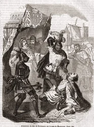 The assassination of the Duke of Burgundy, Jean sans Peur, on the bridge of Montereau - in “Histoire de France” by Anquetil, Paris