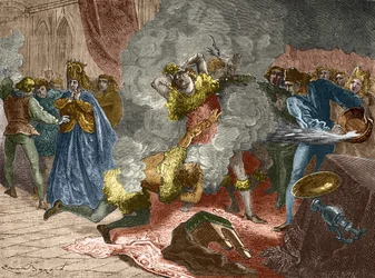 The ball of the ardents or ball of the savages: on the occasion of the wedding of a lady of Isabeau (Isabella, Elizabeth) from Bavaria on 28 January 1393, the king disguised himself and chained himself to four other courtiers. His brother, the Duke of Orlé