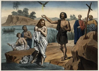 The baptism of Christ. Anonymous engraving from the middle of the 19th century.