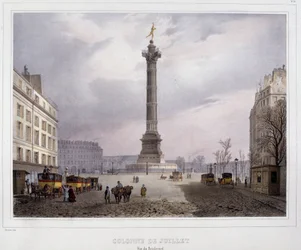 The column of July (Place de la Bastille) seen from Boulevard Beaumarchais