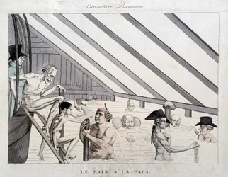 The daddy bath: caricature on the swimming pools in Paris