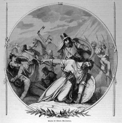 The death of Judas Maccabee during the Maccabean revolt against the Seleucids in 160 BC. Engraving of the 19th century