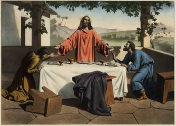 The disciples of Emmaus meet the risen Christ on Easter evening