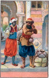 The door faix. The wonderful adventures of Sinbad the sailor. Popular tale of 1001 nights. Chromolithography of the late 19th century.