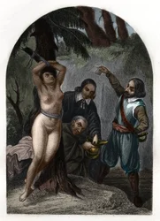 The dragonnades of the Cevennes under Louis XIV (1643-1715), persecution of Protestants. Engraving from 1842 in 