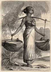 The expedition around the world (1790-1792) by Captain Etienne Marchand: water carrier in Timor (East Timor, Indonesia) - illustration taken from The Great Mariners of the 18th century