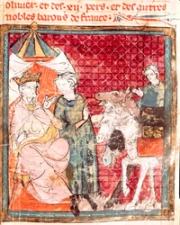 The farewell of the knight Roland, to his uncle Charlemagne. Miniature from 