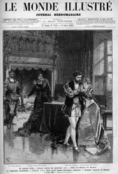 The final quartet, the second painting of the fourth act that takes place in the room of the castle of Kimbolt. Scene of the opera Henry VIII by Camille Saint-Saens represented at the national music academy on March 5