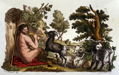 The god Pan. Engraving from Dizionario mitologico 19th century