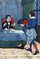 The Hotel Master Serves a Kid to the Ogresse. Illustration for 