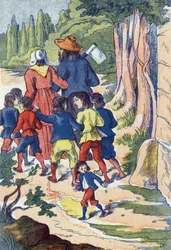 The little thumb sows rocks in his way. Illustration for 