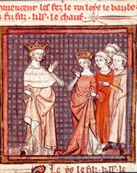 The Marriage of Louis II the Stammerer, King of the Franks, and Adelaide of Friuli in 875. Miniature from 