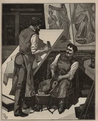 The mosaic: mosaic workshop. Engraving from 1885 in 