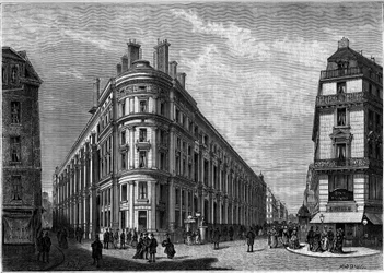 The new Hotel des Postes de la Rue du Louvre in Paris after its reconstruction. Engraving in the journal 