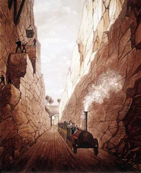 The new railway line between Manchester and Liverpool. Olive Mount Trench. 1832