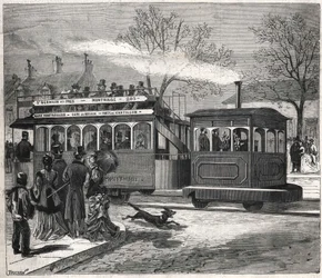 The New Steam Trams in Paris in 1876 Running on the Line of Saint-Germain-des-Prés at the Door of Chatillon, Engraving Bianchetti Collection
