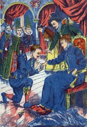 The prince tries the donkey ring. Anonymous illustration for 