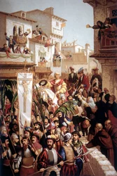 The return of Christopher Columbus (1451-1506), navigator of Italian origin, to Spain in 1493