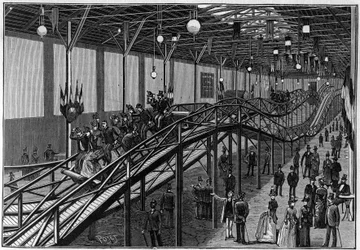 The roller coaster of the Boulevard des Capucines in Paris in 1888. In 