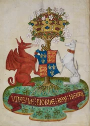 The Royal Arms of England of Henry VII Supported by a White Greyhound and a Red Dragon