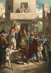 The triumph of Mardochee (or Mordekhai or Mordecai), biblical character (Life-fifth century BC) in 