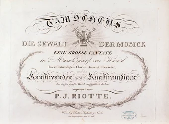 Title page of musical score of Timotheus by G F Handel (1812)