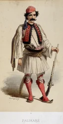 Traditional Greek male costume - engraving, late 19th century