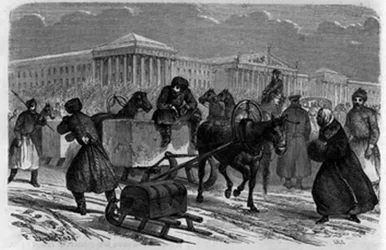 Transport of ice in St. Petersburg, Russia