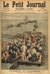 Transport of injured repatriates from Madagascar. Engraving in Le petit journal 26/01/1896. Selva