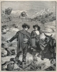 Two peasants from the Sierra Almagrera in Spain discovered the Jaroso silver deposit in 1838. Engraving from 1885 in 