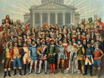 Universal Pantheon of Main Celebrities. Chromolithography of Sauvage
